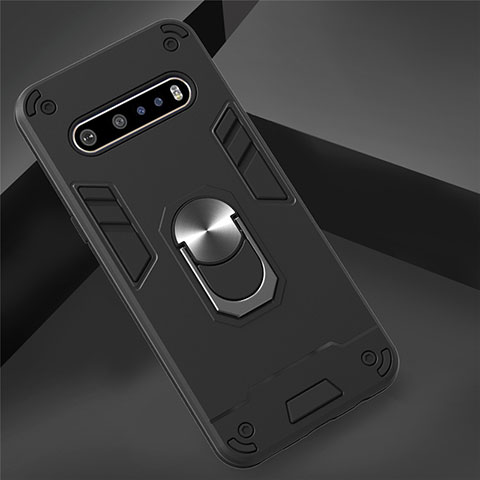 Funda Bumper Silicona y Plastico Mate Carcasa con Magnetico Anillo de dedo Soporte para LG V60 ThinQ 5G Negro