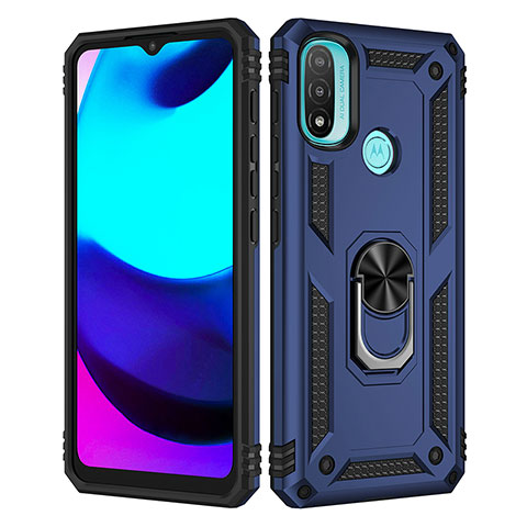 Funda Bumper Silicona y Plastico Mate Carcasa con Magnetico Anillo de dedo Soporte para Motorola Moto E20 Azul