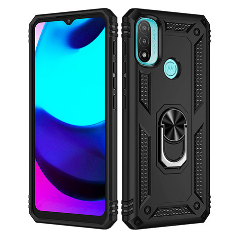 Funda Bumper Silicona y Plastico Mate Carcasa con Magnetico Anillo de dedo Soporte para Motorola Moto E20 Negro