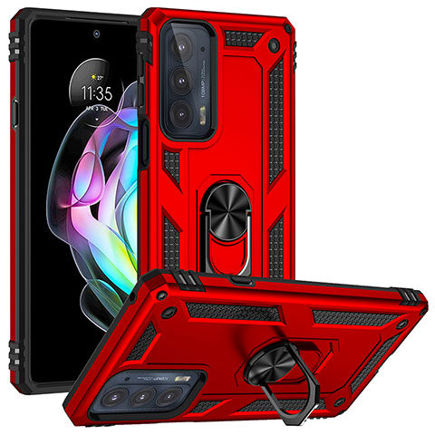 Funda Bumper Silicona y Plastico Mate Carcasa con Magnetico Anillo de dedo Soporte para Motorola Moto Edge 20 5G Rojo