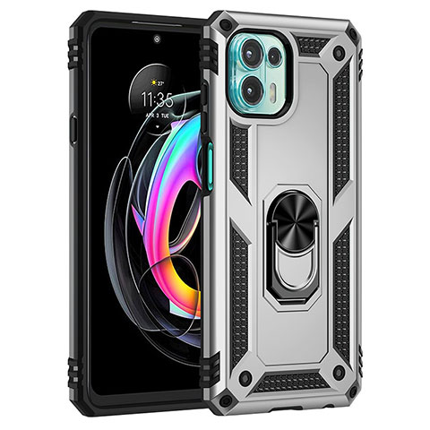 Funda Bumper Silicona y Plastico Mate Carcasa con Magnetico Anillo de dedo Soporte para Motorola Moto Edge 20 Lite 5G Plata