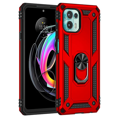 Funda Bumper Silicona y Plastico Mate Carcasa con Magnetico Anillo de dedo Soporte para Motorola Moto Edge 20 Lite 5G Rojo