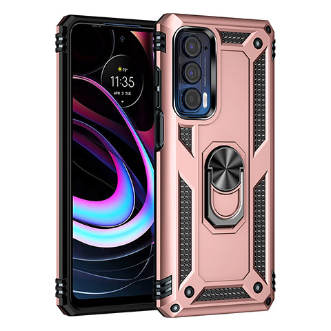 Funda Bumper Silicona y Plastico Mate Carcasa con Magnetico Anillo de dedo Soporte para Motorola Moto Edge (2021) 5G Oro Rosa