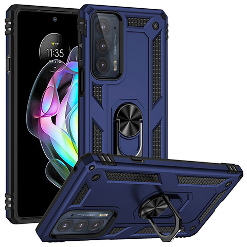 Funda Bumper Silicona y Plastico Mate Carcasa con Magnetico Anillo de dedo Soporte para Motorola Moto Edge Lite 5G Azul