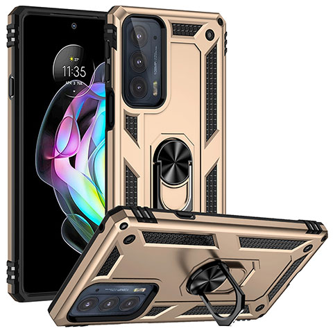 Funda Bumper Silicona y Plastico Mate Carcasa con Magnetico Anillo de dedo Soporte para Motorola Moto Edge Lite 5G Oro