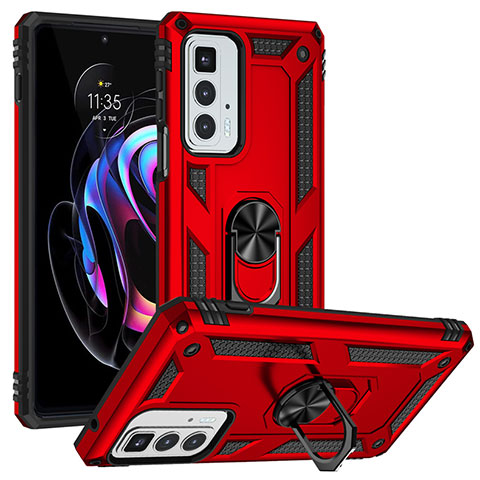 Funda Bumper Silicona y Plastico Mate Carcasa con Magnetico Anillo de dedo Soporte para Motorola Moto Edge S Pro 5G Rojo