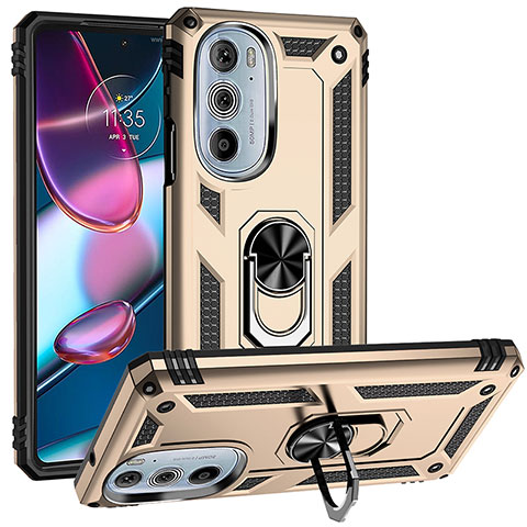 Funda Bumper Silicona y Plastico Mate Carcasa con Magnetico Anillo de dedo Soporte para Motorola Moto Edge X30 5G Oro