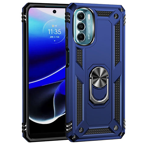 Funda Bumper Silicona y Plastico Mate Carcasa con Magnetico Anillo de dedo Soporte para Motorola Moto G 5G (2022) Azul