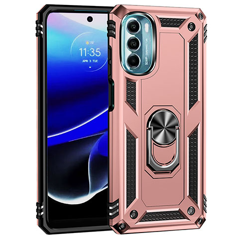 Funda Bumper Silicona y Plastico Mate Carcasa con Magnetico Anillo de dedo Soporte para Motorola Moto G 5G (2022) Oro Rosa