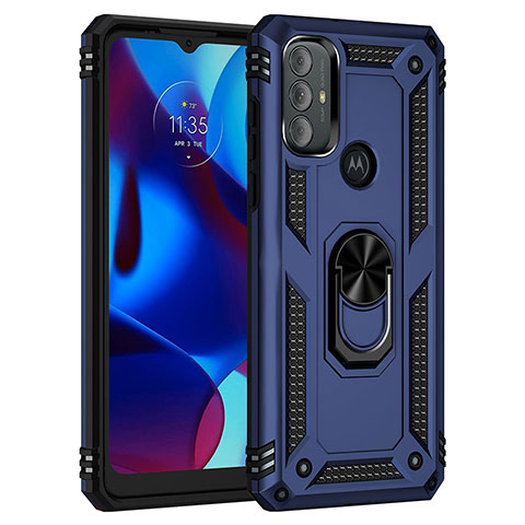 Funda Bumper Silicona y Plastico Mate Carcasa con Magnetico Anillo de dedo Soporte para Motorola Moto G Play (2023) Azul