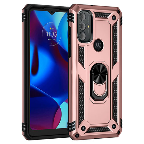 Funda Bumper Silicona y Plastico Mate Carcasa con Magnetico Anillo de dedo Soporte para Motorola Moto G Play (2023) Oro Rosa