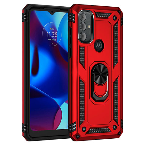 Funda Bumper Silicona y Plastico Mate Carcasa con Magnetico Anillo de dedo Soporte para Motorola Moto G Play Gen 2 Rojo