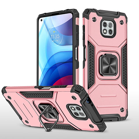 Funda Bumper Silicona y Plastico Mate Carcasa con Magnetico Anillo de dedo Soporte para Motorola Moto G Power (2021) Oro Rosa