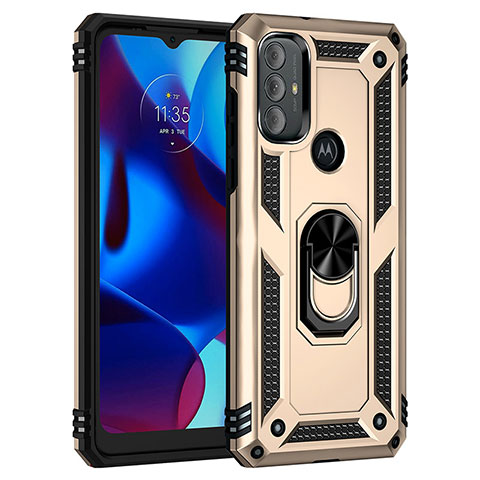 Funda Bumper Silicona y Plastico Mate Carcasa con Magnetico Anillo de dedo Soporte para Motorola Moto G Power (2022) Oro