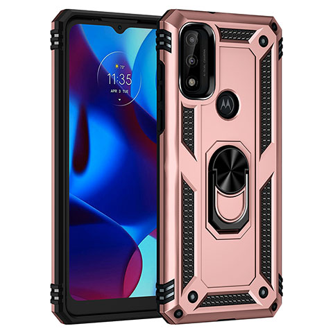 Funda Bumper Silicona y Plastico Mate Carcasa con Magnetico Anillo de dedo Soporte para Motorola Moto G Pure Oro Rosa