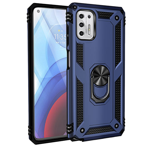 Funda Bumper Silicona y Plastico Mate Carcasa con Magnetico Anillo de dedo Soporte para Motorola Moto G Stylus (2021) Azul