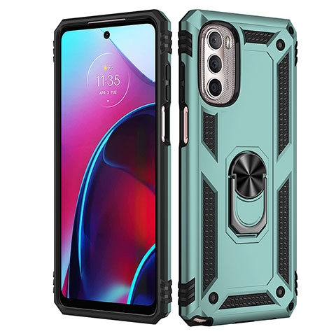 Funda Bumper Silicona y Plastico Mate Carcasa con Magnetico Anillo de dedo Soporte para Motorola Moto G Stylus (2022) 4G Verde