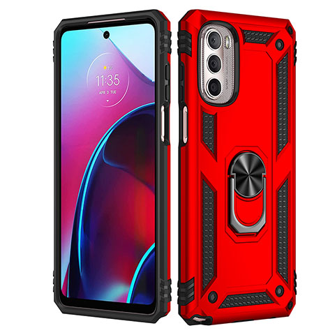 Funda Bumper Silicona y Plastico Mate Carcasa con Magnetico Anillo de dedo Soporte para Motorola Moto G Stylus (2022) 5G Rojo