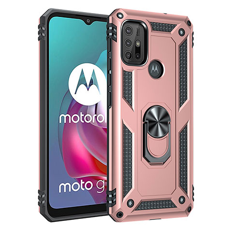 Funda Bumper Silicona y Plastico Mate Carcasa con Magnetico Anillo de dedo Soporte para Motorola Moto G10 Oro Rosa