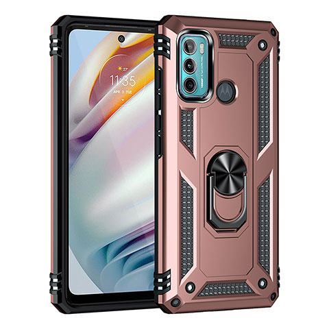 Funda Bumper Silicona y Plastico Mate Carcasa con Magnetico Anillo de dedo Soporte para Motorola Moto G40 Fusion Oro Rosa