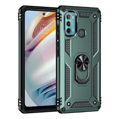 Funda Bumper Silicona y Plastico Mate Carcasa con Magnetico Anillo de dedo Soporte para Motorola Moto G40 Fusion Verde