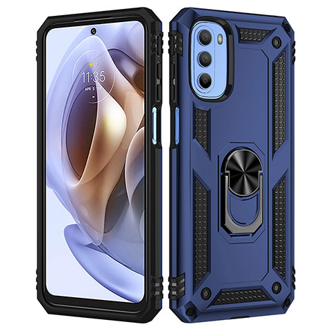 Funda Bumper Silicona y Plastico Mate Carcasa con Magnetico Anillo de dedo Soporte para Motorola Moto G41 Azul