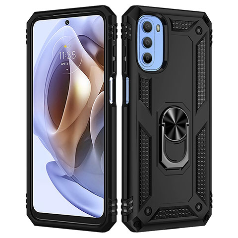 Funda Bumper Silicona y Plastico Mate Carcasa con Magnetico Anillo de dedo Soporte para Motorola Moto G41 Negro