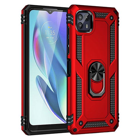 Funda Bumper Silicona y Plastico Mate Carcasa con Magnetico Anillo de dedo Soporte para Motorola Moto G50 5G Rojo