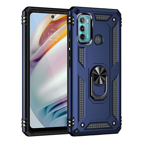 Funda Bumper Silicona y Plastico Mate Carcasa con Magnetico Anillo de dedo Soporte para Motorola Moto G60 Azul