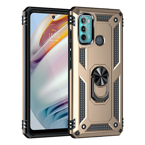 Funda Bumper Silicona y Plastico Mate Carcasa con Magnetico Anillo de dedo Soporte para Motorola Moto G60 Oro