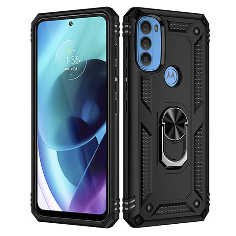 Funda Bumper Silicona y Plastico Mate Carcasa con Magnetico Anillo de dedo Soporte para Motorola Moto G71 5G Negro