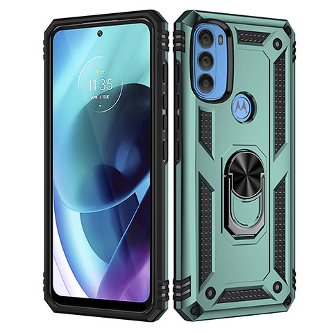 Funda Bumper Silicona y Plastico Mate Carcasa con Magnetico Anillo de dedo Soporte para Motorola Moto G71 5G Verde