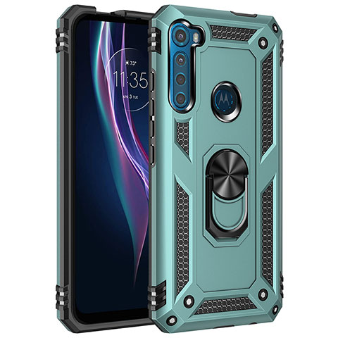 Funda Bumper Silicona y Plastico Mate Carcasa con Magnetico Anillo de dedo Soporte para Motorola Moto One Fusion Plus Verde