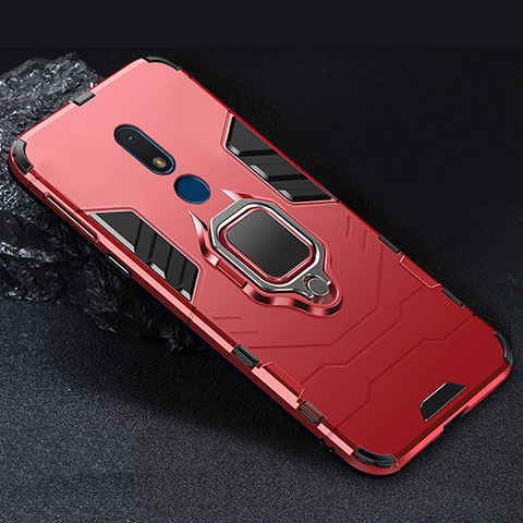 Funda Bumper Silicona y Plastico Mate Carcasa con Magnetico Anillo de dedo Soporte para Nokia C3 Rojo