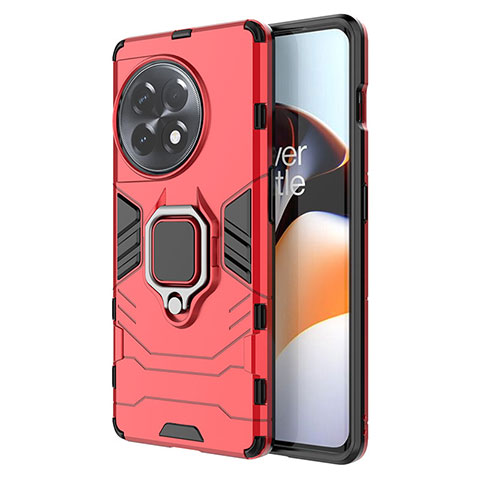 Funda Bumper Silicona y Plastico Mate Carcasa con Magnetico Anillo de dedo Soporte para OnePlus 11R 5G Rojo