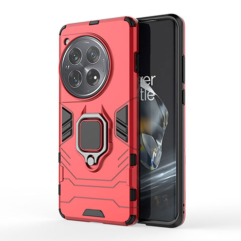 Funda Bumper Silicona y Plastico Mate Carcasa con Magnetico Anillo de dedo Soporte para OnePlus 12R 5G Rojo