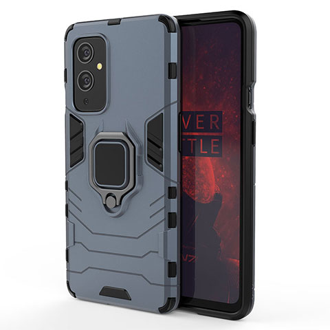 Funda Bumper Silicona y Plastico Mate Carcasa con Magnetico Anillo de dedo Soporte para OnePlus 9 5G Azul