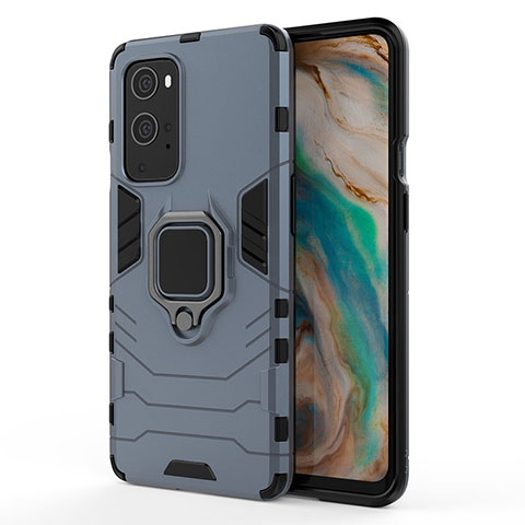 Funda Bumper Silicona y Plastico Mate Carcasa con Magnetico Anillo de dedo Soporte para OnePlus 9 Pro 5G Azul