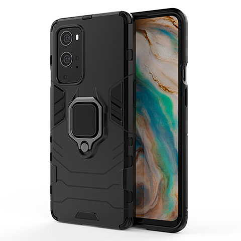 Funda Bumper Silicona y Plastico Mate Carcasa con Magnetico Anillo de dedo Soporte para OnePlus 9 Pro 5G Negro