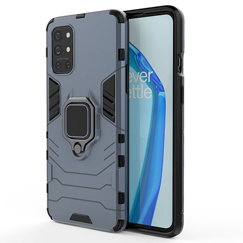 Funda Bumper Silicona y Plastico Mate Carcasa con Magnetico Anillo de dedo Soporte para OnePlus 9R 5G Azul