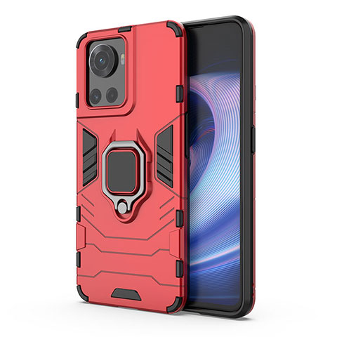 Funda Bumper Silicona y Plastico Mate Carcasa con Magnetico Anillo de dedo Soporte para OnePlus Ace 5G Rojo