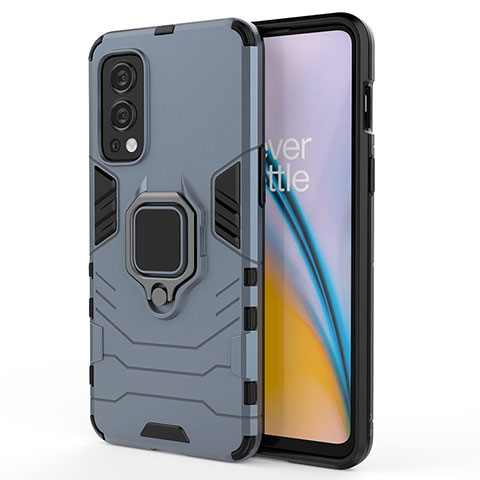 Funda Bumper Silicona y Plastico Mate Carcasa con Magnetico Anillo de dedo Soporte para OnePlus Nord 2 5G Azul