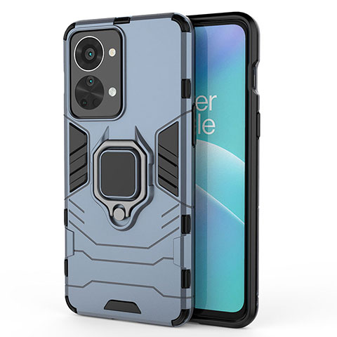 Funda Bumper Silicona y Plastico Mate Carcasa con Magnetico Anillo de dedo Soporte para OnePlus Nord 2T 5G Azul