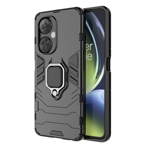 Funda Bumper Silicona y Plastico Mate Carcasa con Magnetico Anillo de dedo Soporte para OnePlus Nord CE 3 Lite 5G Negro