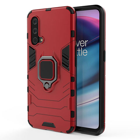 Funda Bumper Silicona y Plastico Mate Carcasa con Magnetico Anillo de dedo Soporte para OnePlus Nord CE 5G Rojo