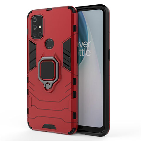 Funda Bumper Silicona y Plastico Mate Carcasa con Magnetico Anillo de dedo Soporte para OnePlus Nord N10 5G Rojo