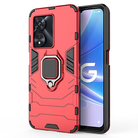 Funda Bumper Silicona y Plastico Mate Carcasa con Magnetico Anillo de dedo Soporte para Oppo A1 5G Rojo