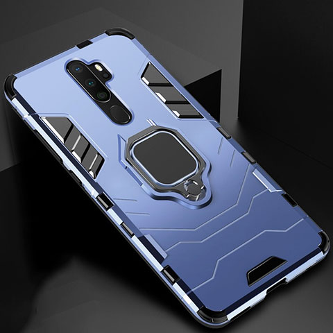 Funda Bumper Silicona y Plastico Mate Carcasa con Magnetico Anillo de dedo Soporte para Oppo A11 Azul