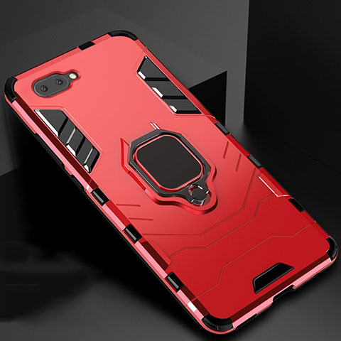 Funda Bumper Silicona y Plastico Mate Carcasa con Magnetico Anillo de dedo Soporte para Oppo A12e Rojo