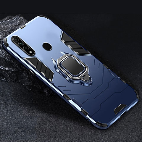 Funda Bumper Silicona y Plastico Mate Carcasa con Magnetico Anillo de dedo Soporte para Oppo A31 Azul